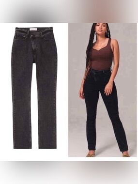 Abercrombie & Fitch Black 90s Slim Straight Ultra High Rise Jean w cross front